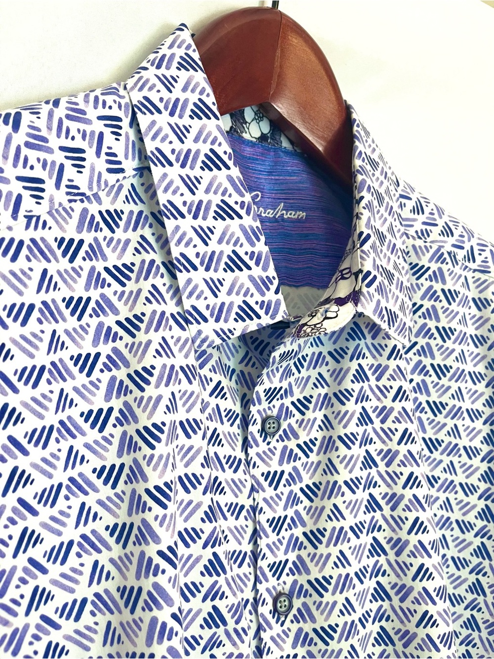 Robert Graham Purple Geometric Short Sleeve Print Shirt 4XL